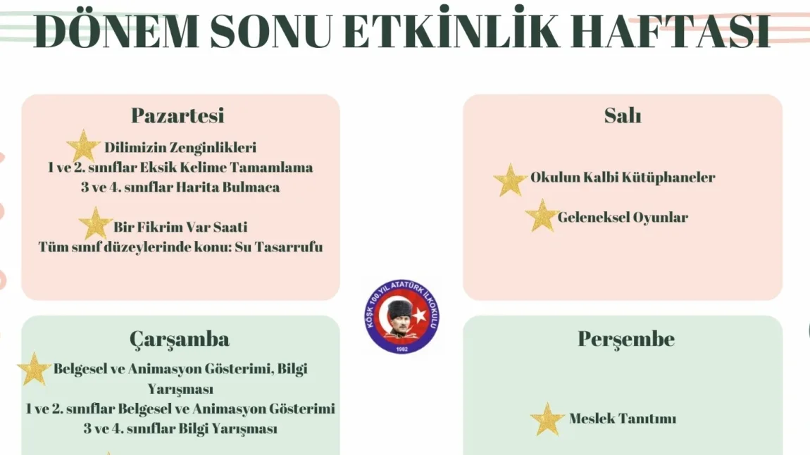 DÖNEM SONU FAALİYET HAFTASI ETKİNLİK PROGRAMI