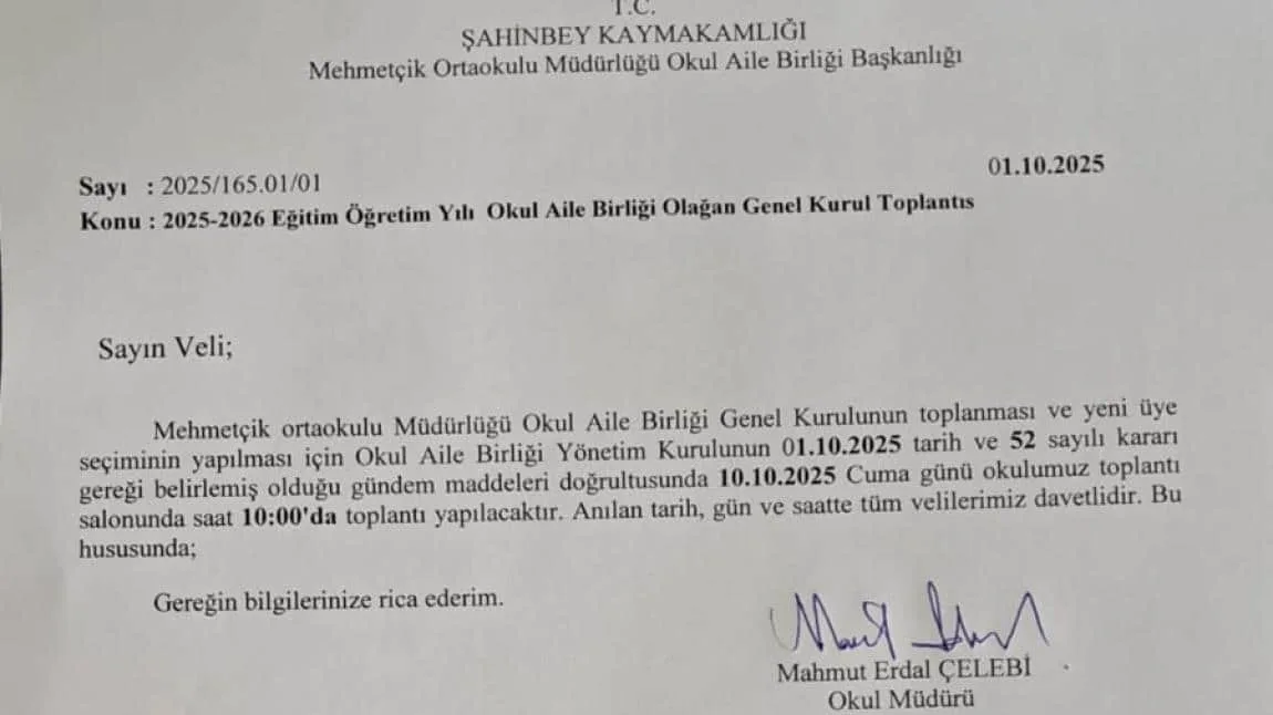 2025-2026 EĞİTİM ÖĞRETİM DÖNEMİ OKUL AİLE BİRLİĞİ GENEL KURUL TOPLANTISI